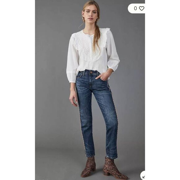 Anthropologie Pilcro Mid Rise Slim Boyfriend Jeans with Side Detail Size 25 - Picture 1 of 9